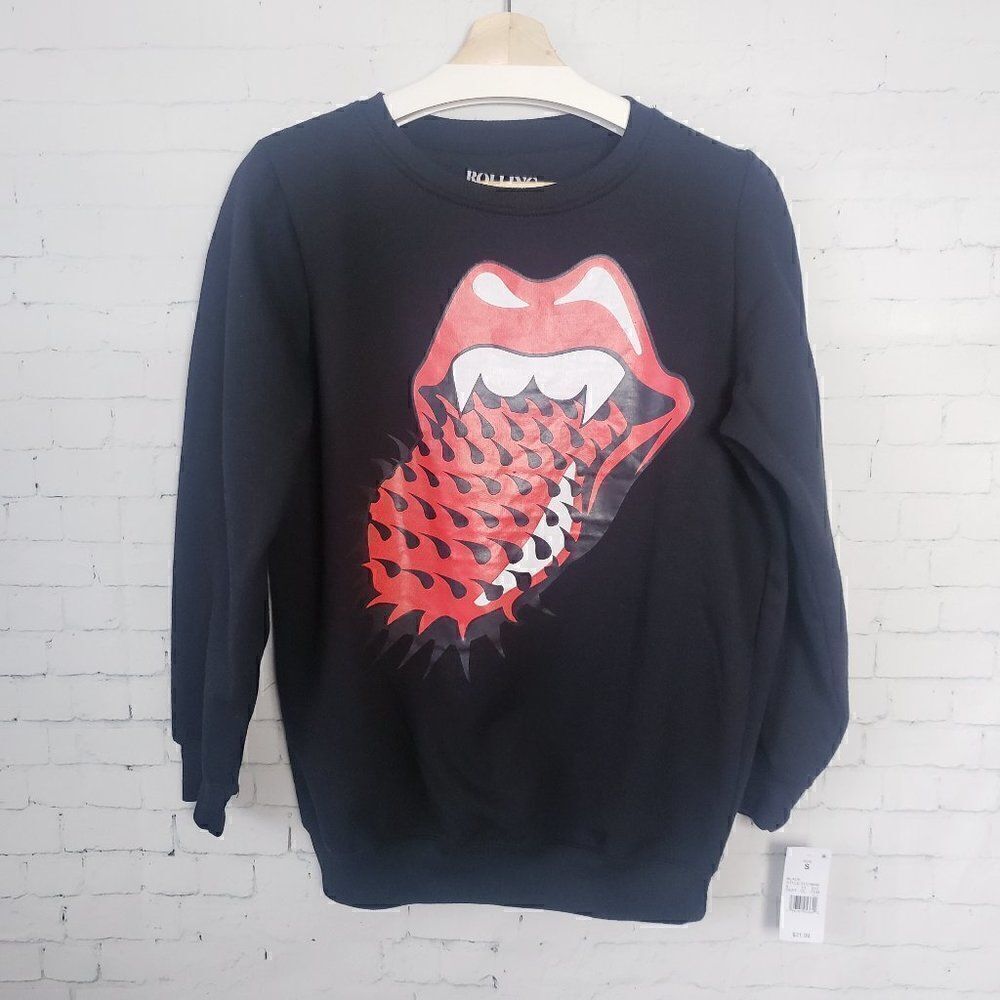NEW Rolling Stones Crewneck Sweatshirt Size S Womens Spiked Toung Mouth …